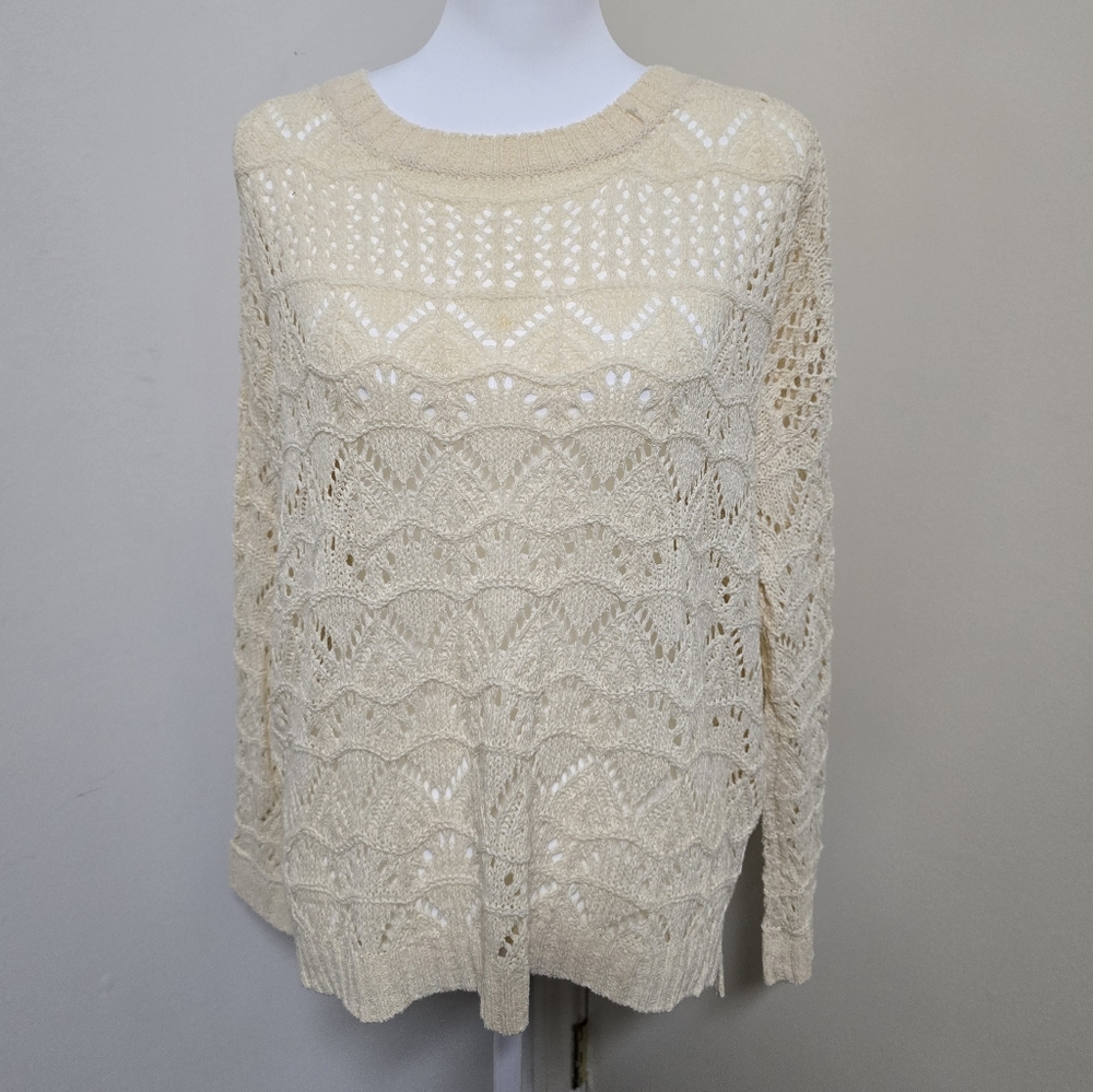 Cozy Casual Women's Cream Lace Knit Sweater